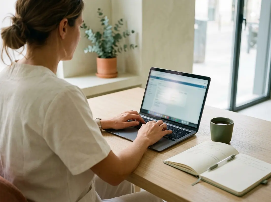 Una doctora actualiza su web desde el portátil de la consulta